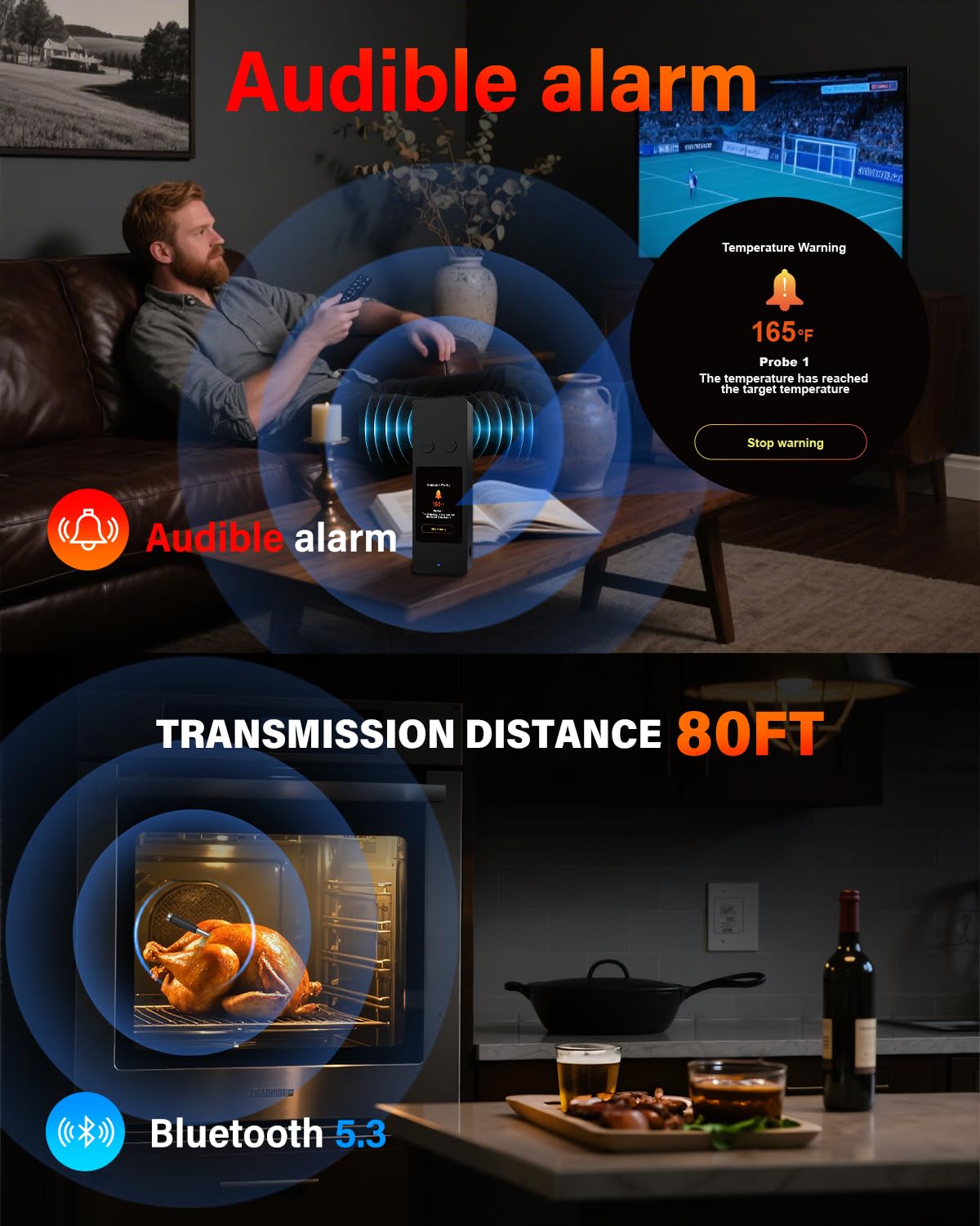 IP68 waterproof dishwasher-safe probes on a magnetic base