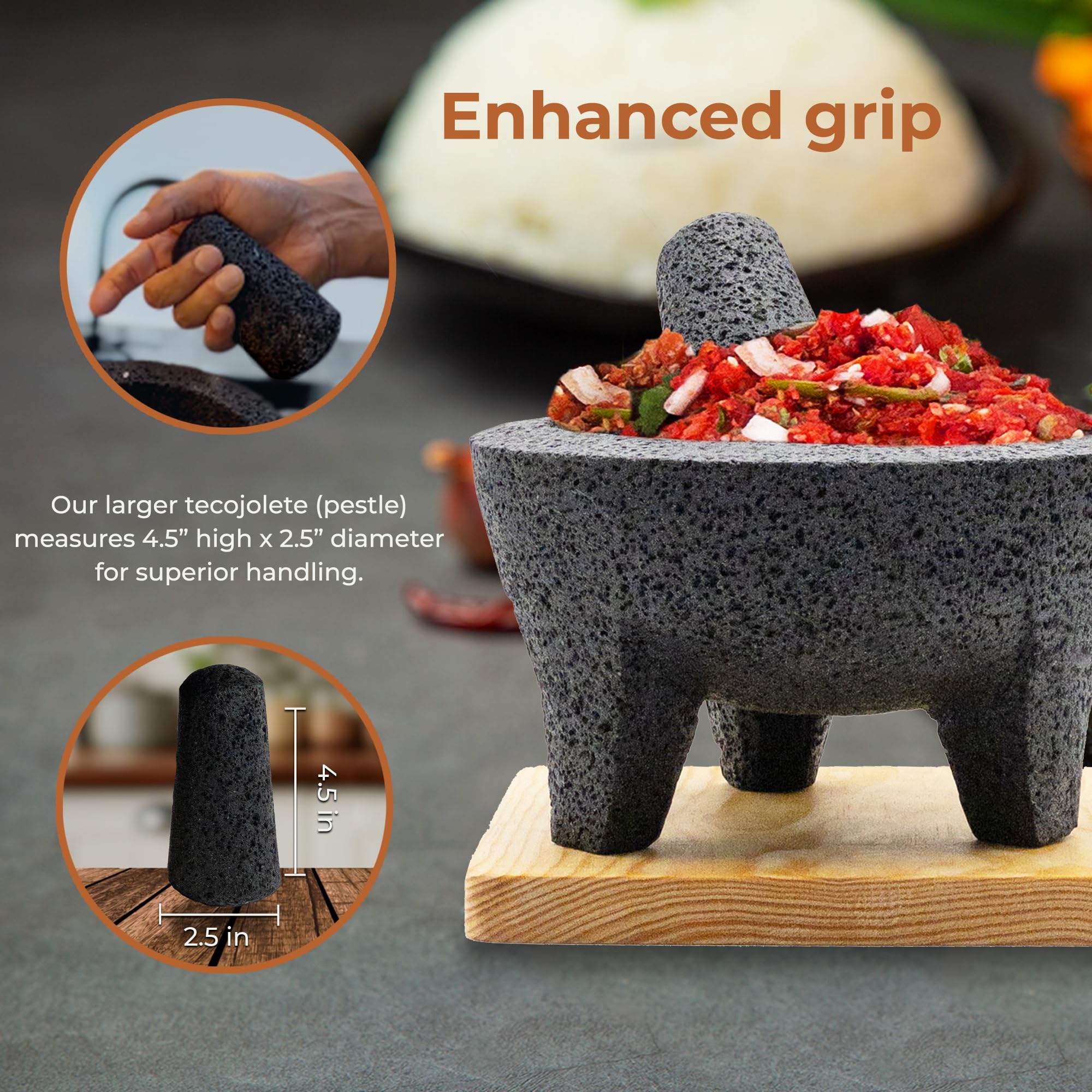 Volcanic rock molcajete mortar and pestle handy for grinding