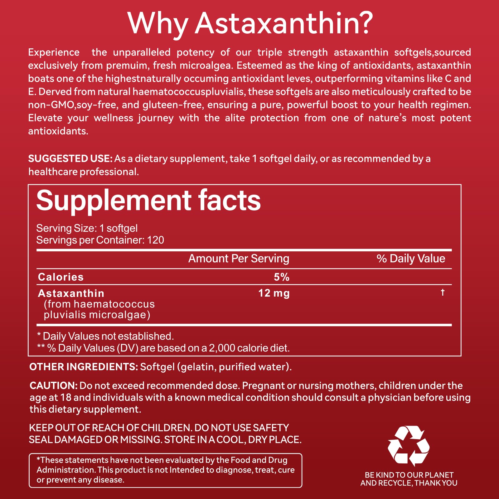Eye health support statement on packaging Axldrn Astaxanthin
