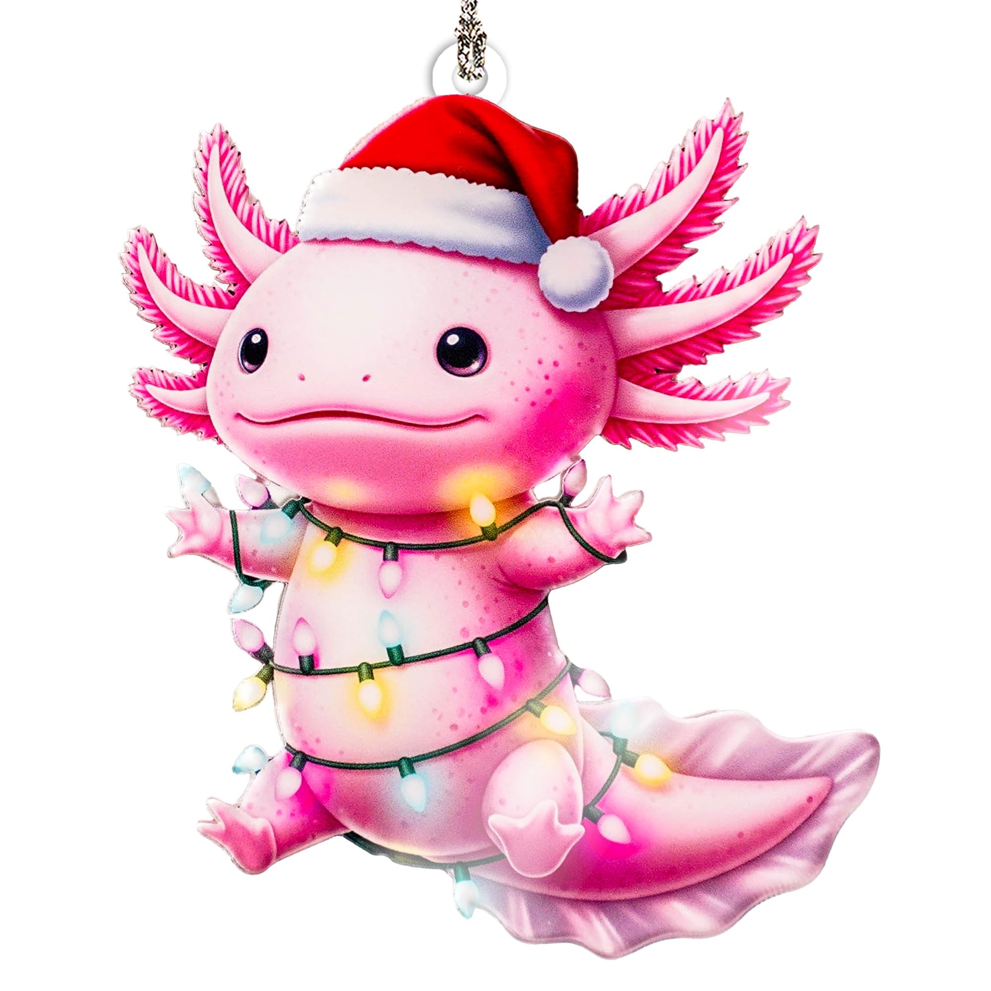 axolotl christmas ornament pink santa hat closeup