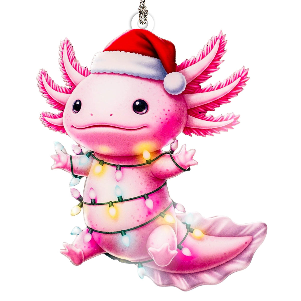 axolotl christmas ornament pink santa hat closeup