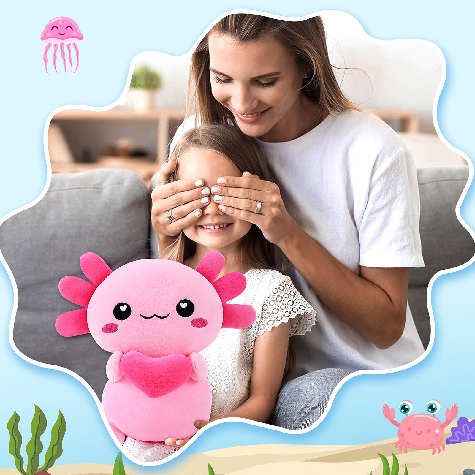 Pink axolotl plush pillow for sofa or bed by Achwishap