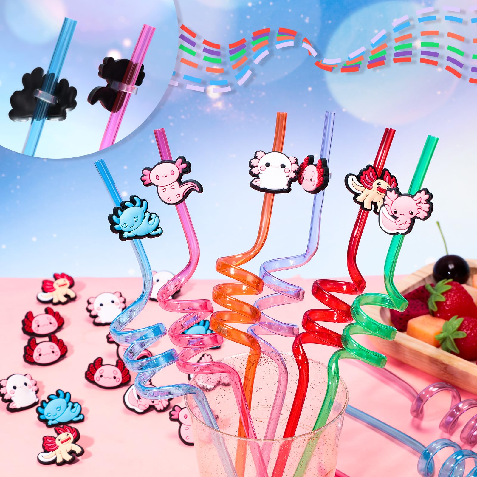 Axolotl straw ornaments six styles to mix and match