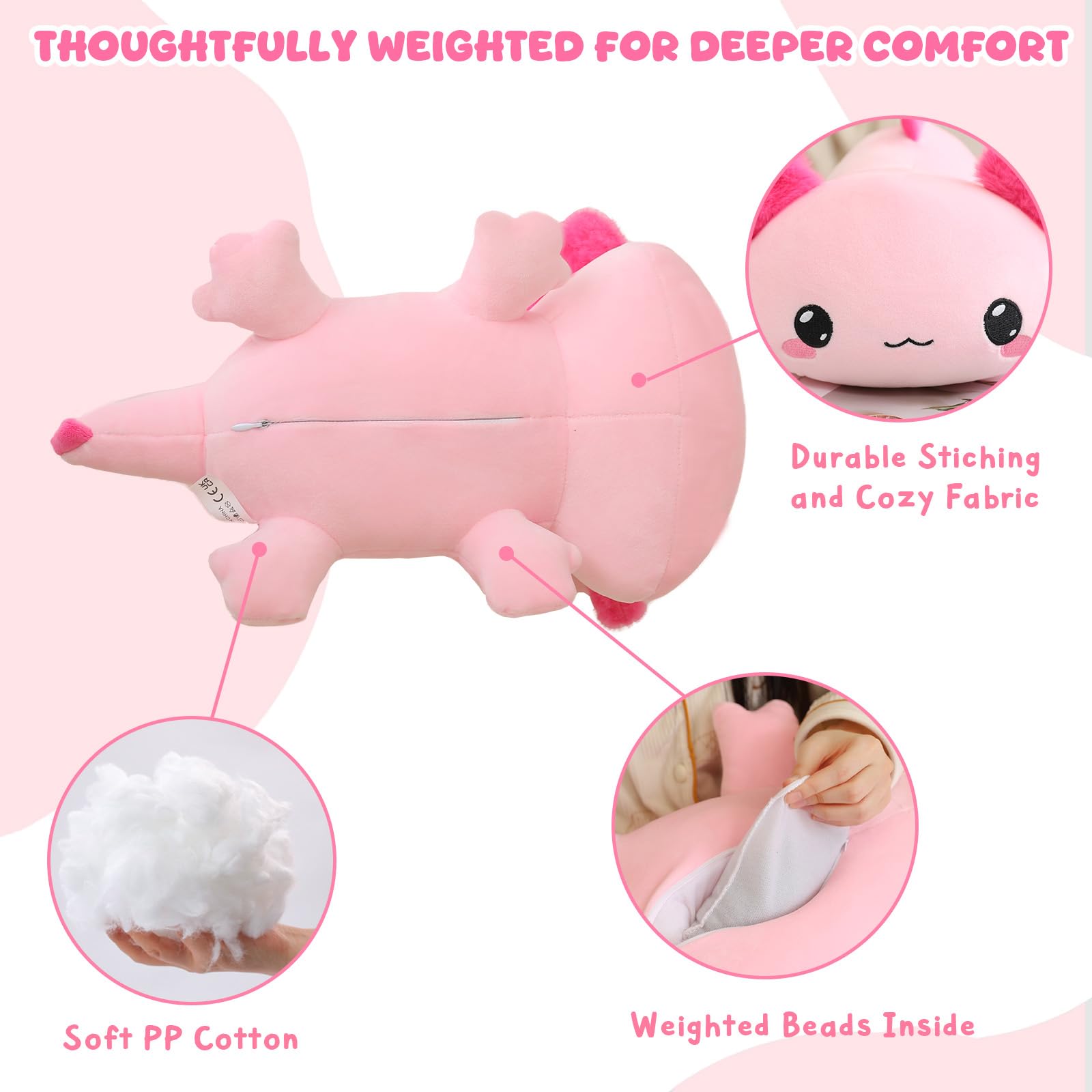 Weighted axoltol plush with durable stitching and soft fabric