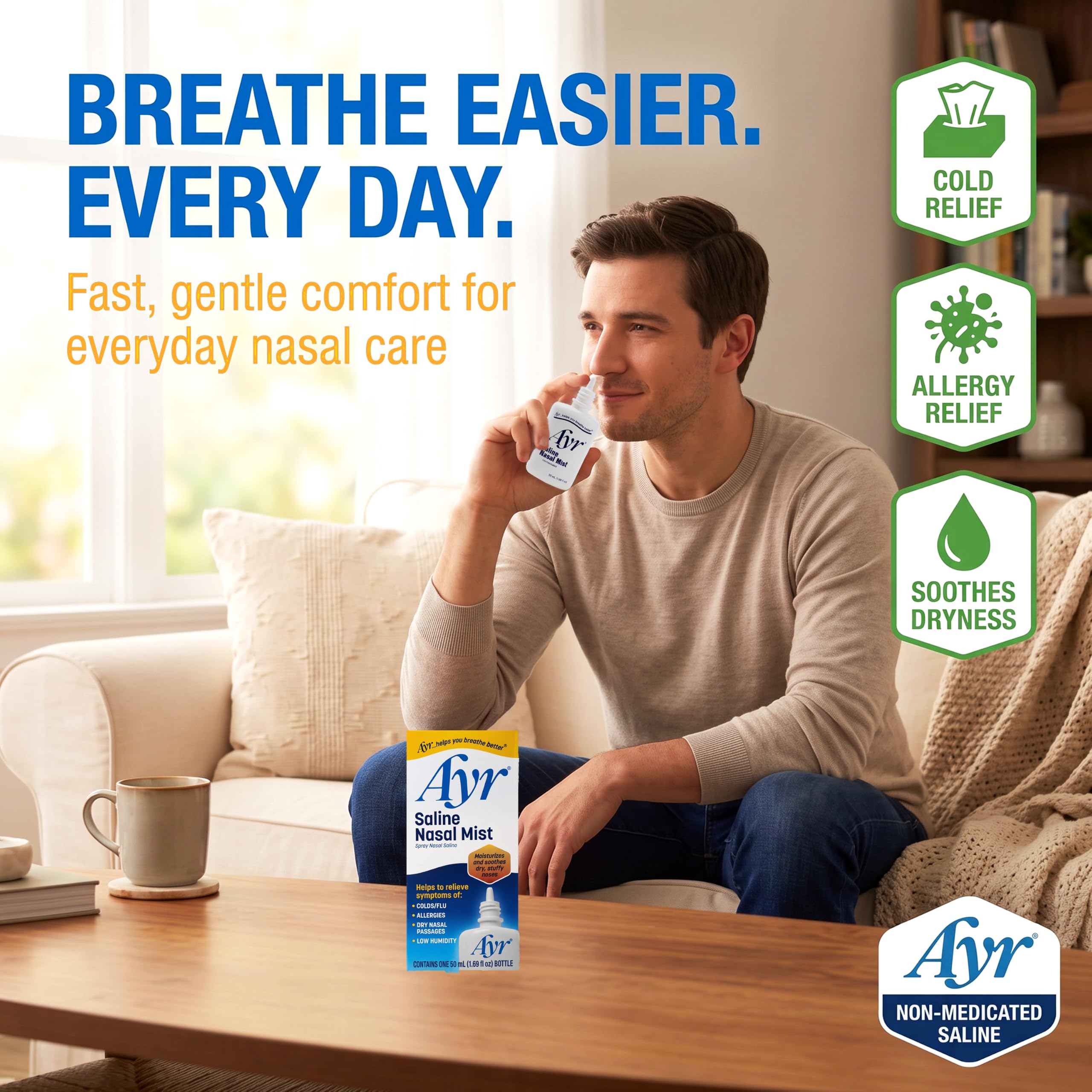Ayr Saline Nasal Mist 50 mL bottle with packaging