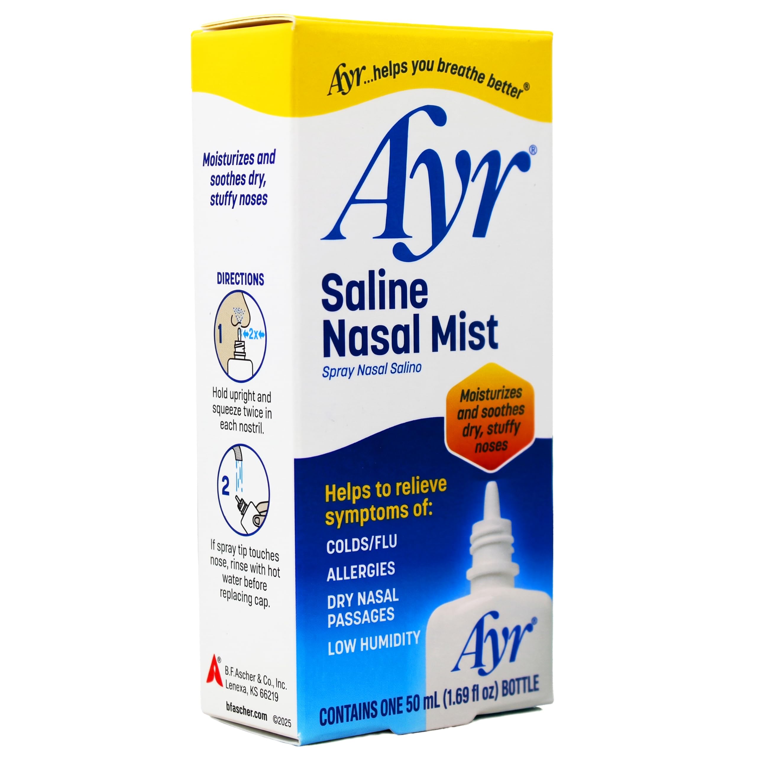 Ayr Saline Nasal Mist 50 mL twin pack packaging