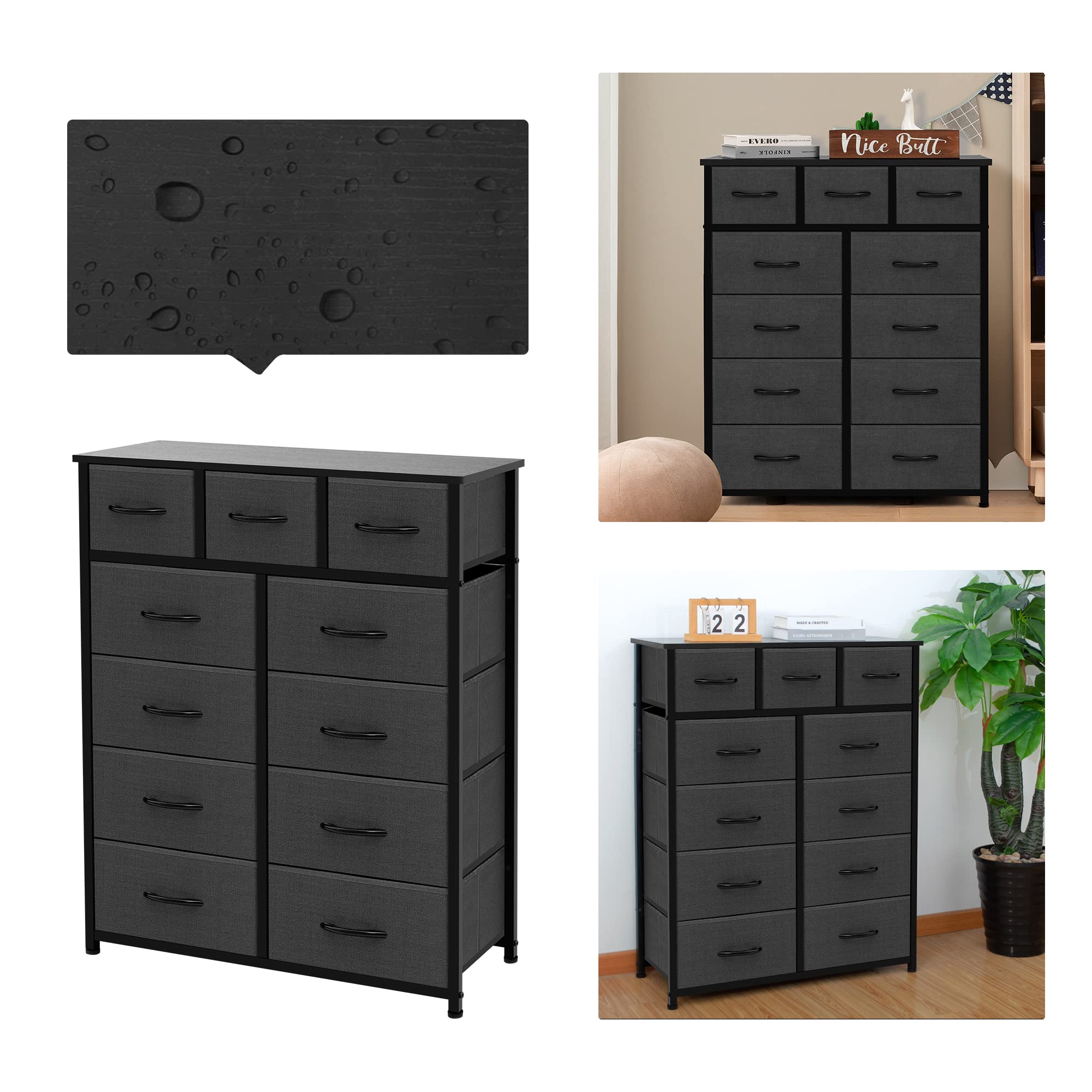 Textured fabric bins storage tower AZL1 Life Concept 11-drawer