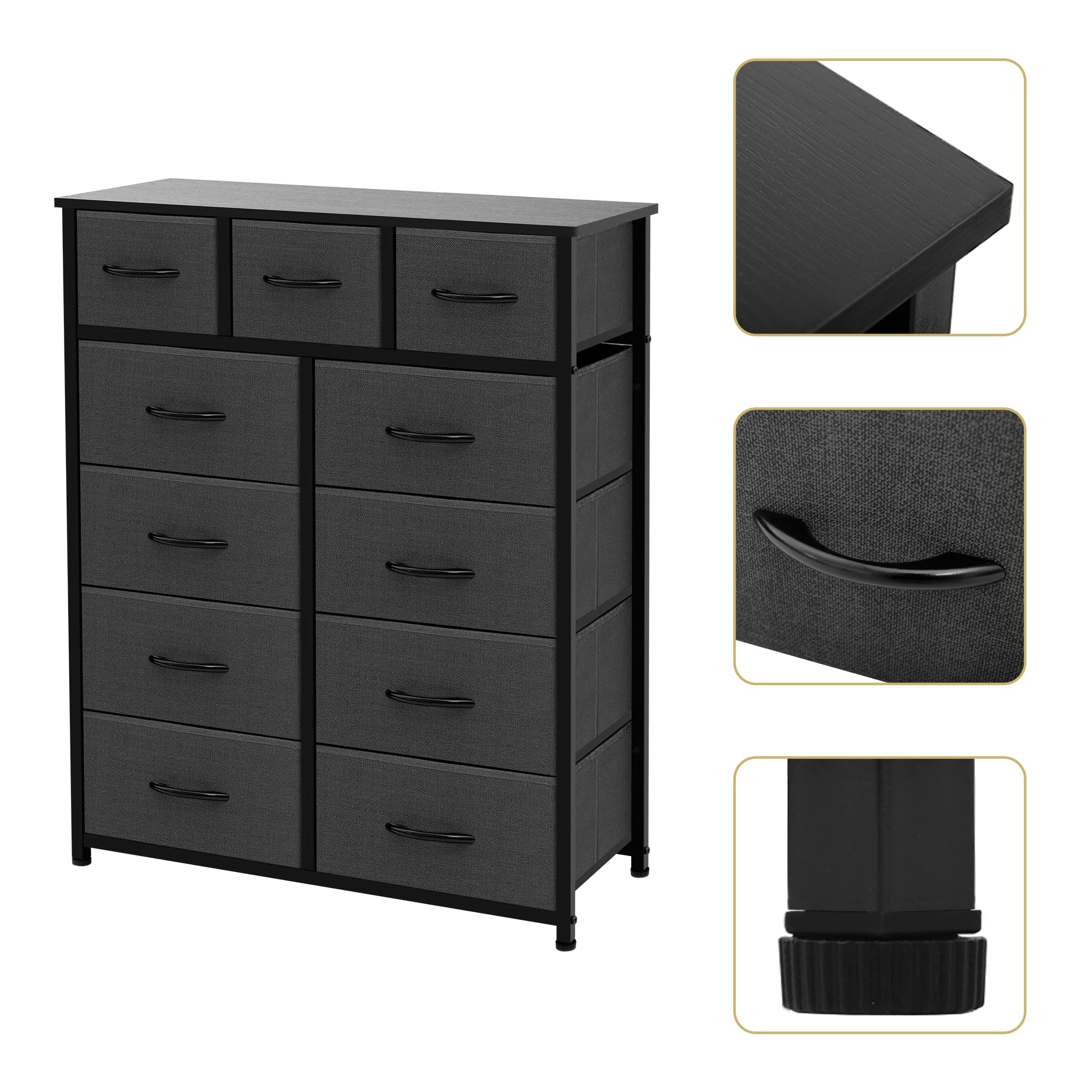 Bedroom dresser AZL1 Life Concept with fabric bins in dark grey