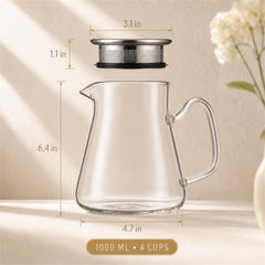 33 oz capacity Baalaka glass teapot suitable for stovetop use