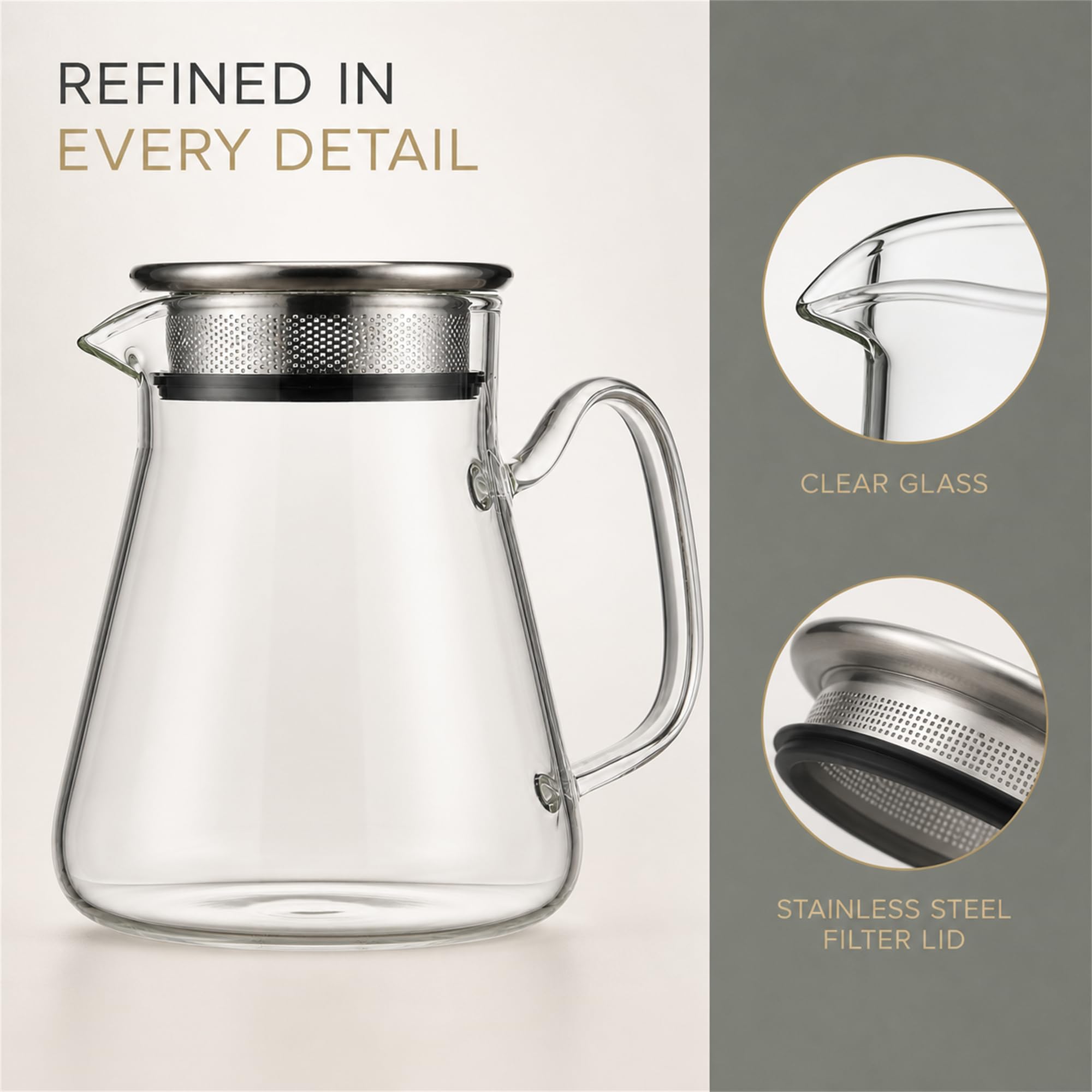 Lid-based straining design in a compact glass tea maker