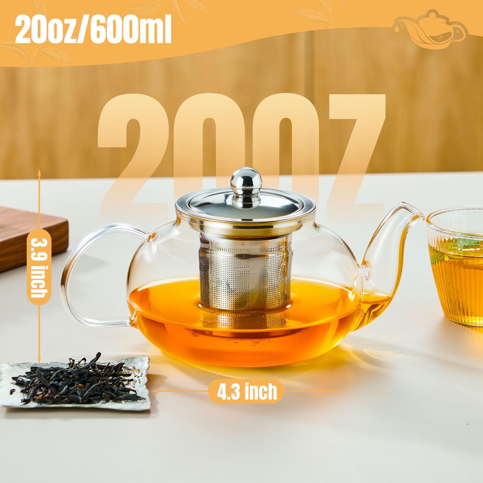 Baalaka Glass Teapot stovetop safe 20oz