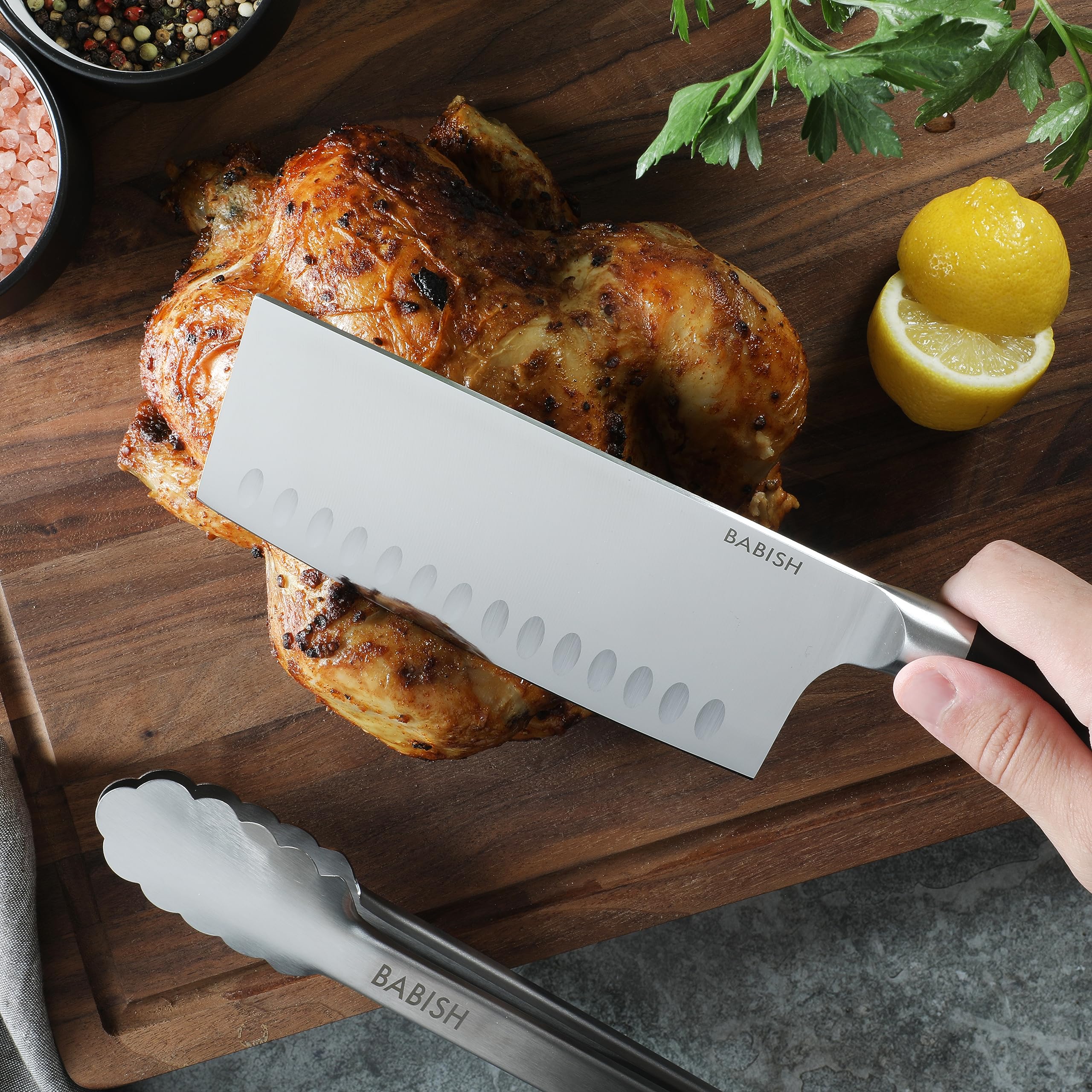 Full-tang forged cleaver knife with double-bolstered handle