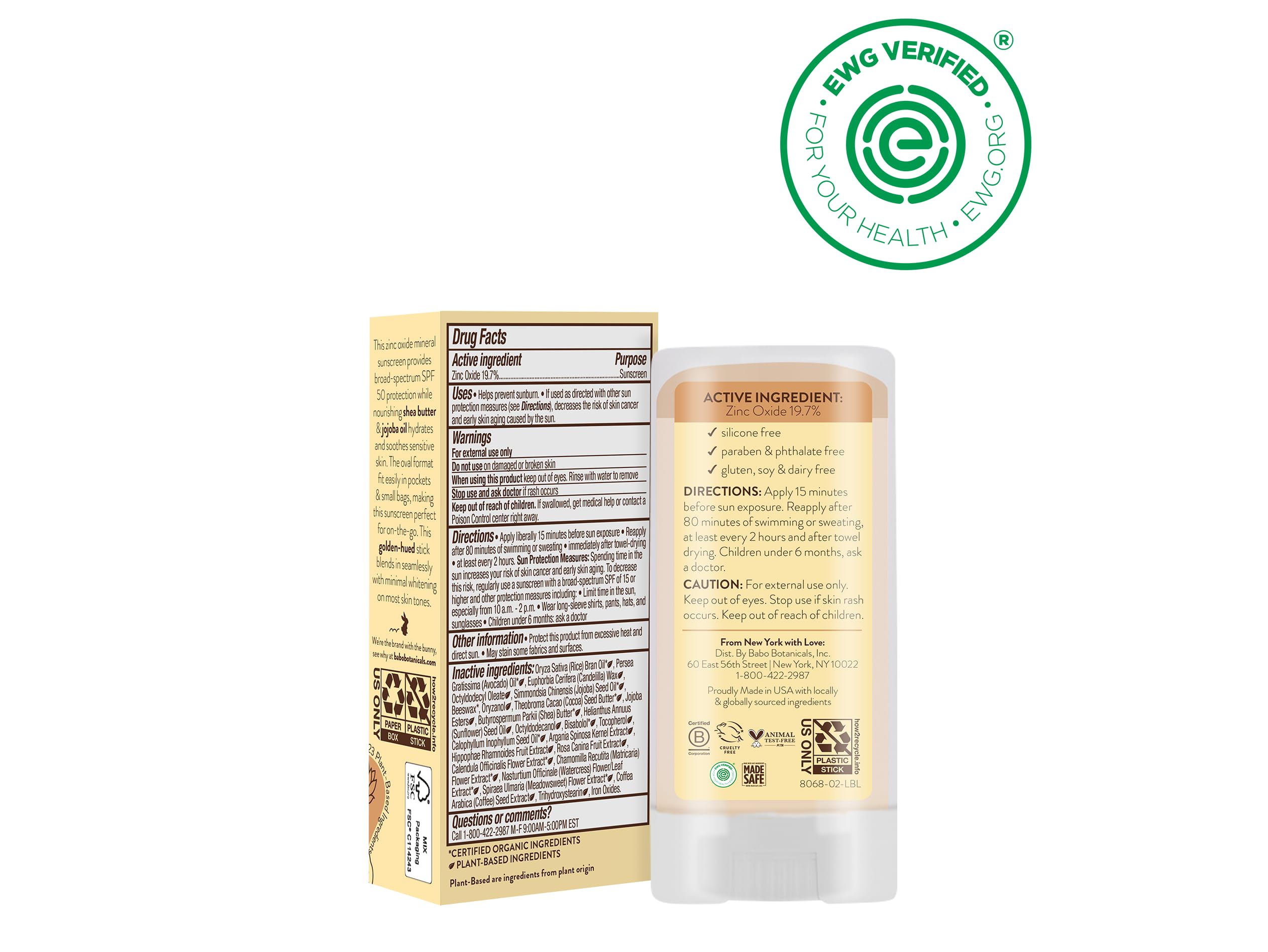 Close up of mineral tinted sunscreen stick by Babo Botanicals