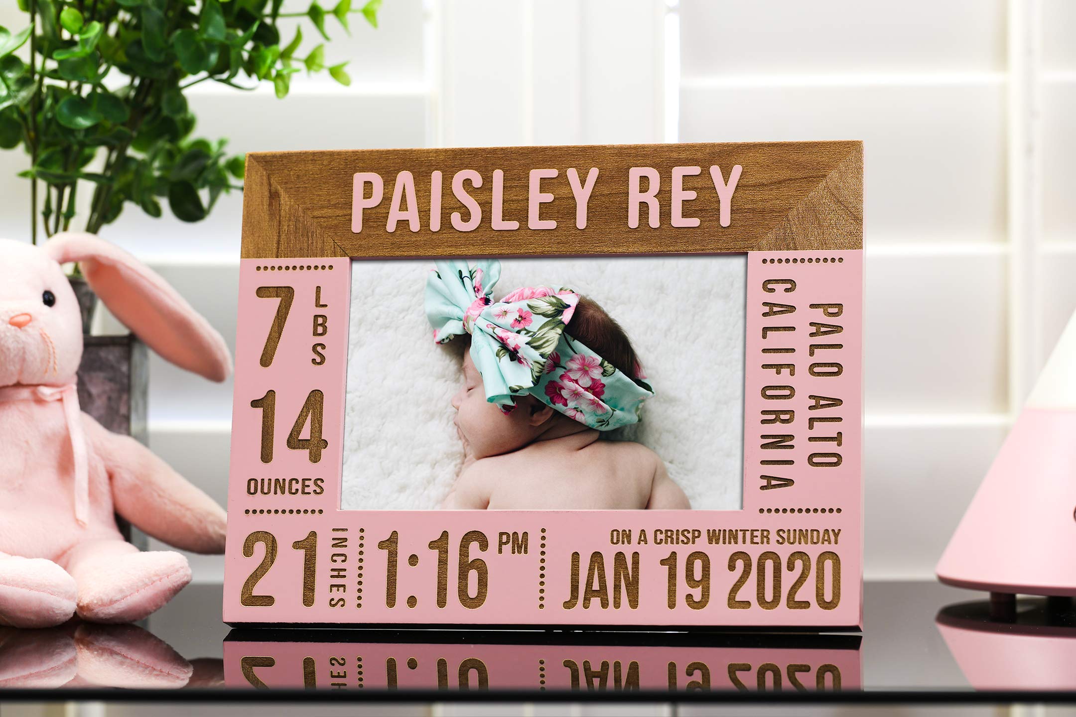 5x7 baby announcement picture frame with glass and easel