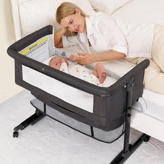Dark gray Baby Bassinet 3-in-1 bedside sleeper with mattress