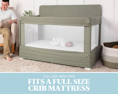 Lunaire crib folds into included storage bag Organic Sage
