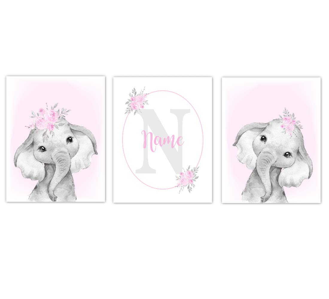 Baby Girl Nursery Art Pink Elephants 5x7 unframed print
