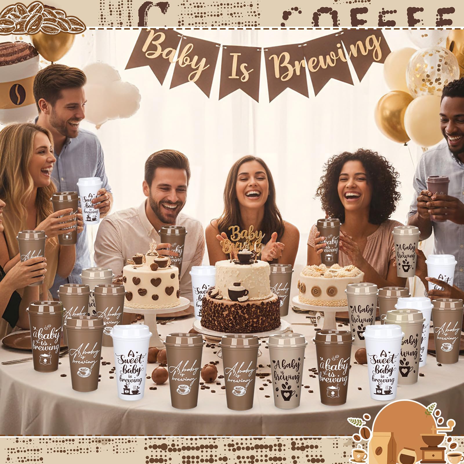 Ferrochef 16 oz coffee themed cups with lids