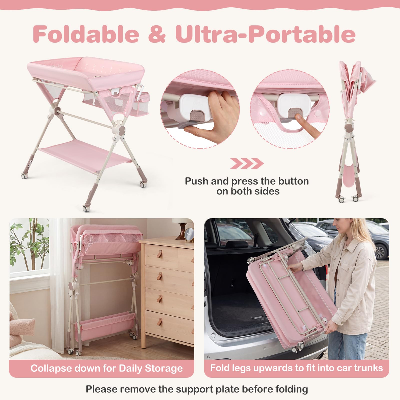Adjustable height options 34 35 36 inches on changing table