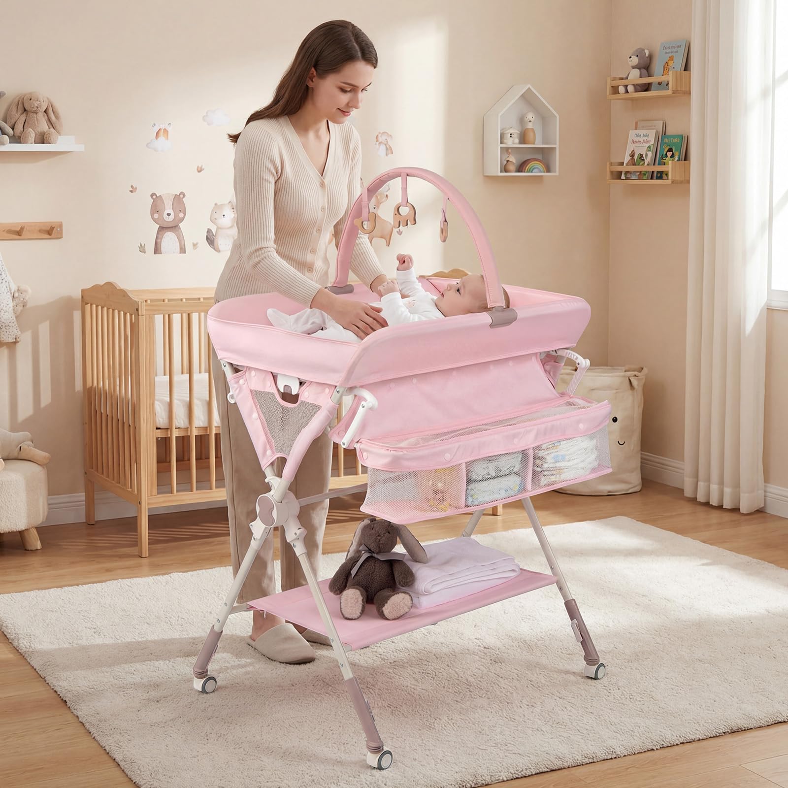 Mobile nursery organizer with changing station features