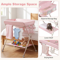 Storage rack and bottom shelf on BABY JOY changing table