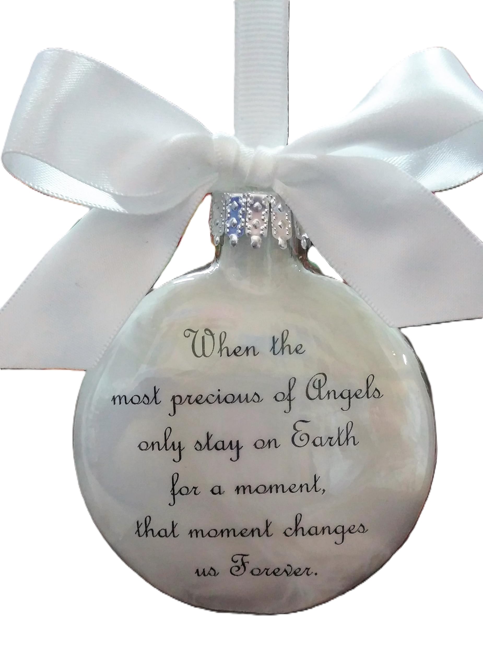Baby Memorial Ornament with footprints charm and white satin bow