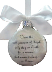 Baby Memorial Ornament with footprints charm and white satin bow