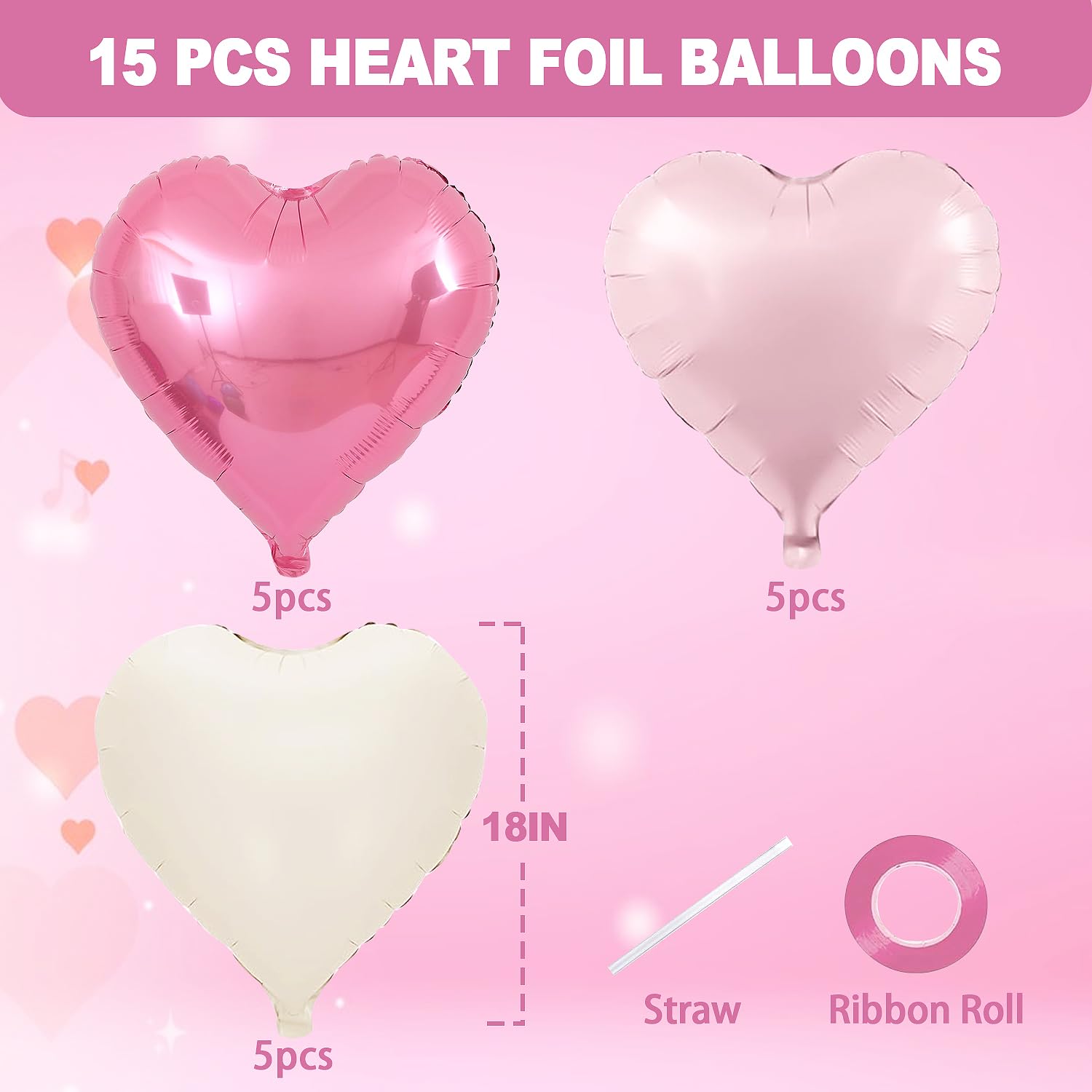 Baby pink heart shaped foil balloons set