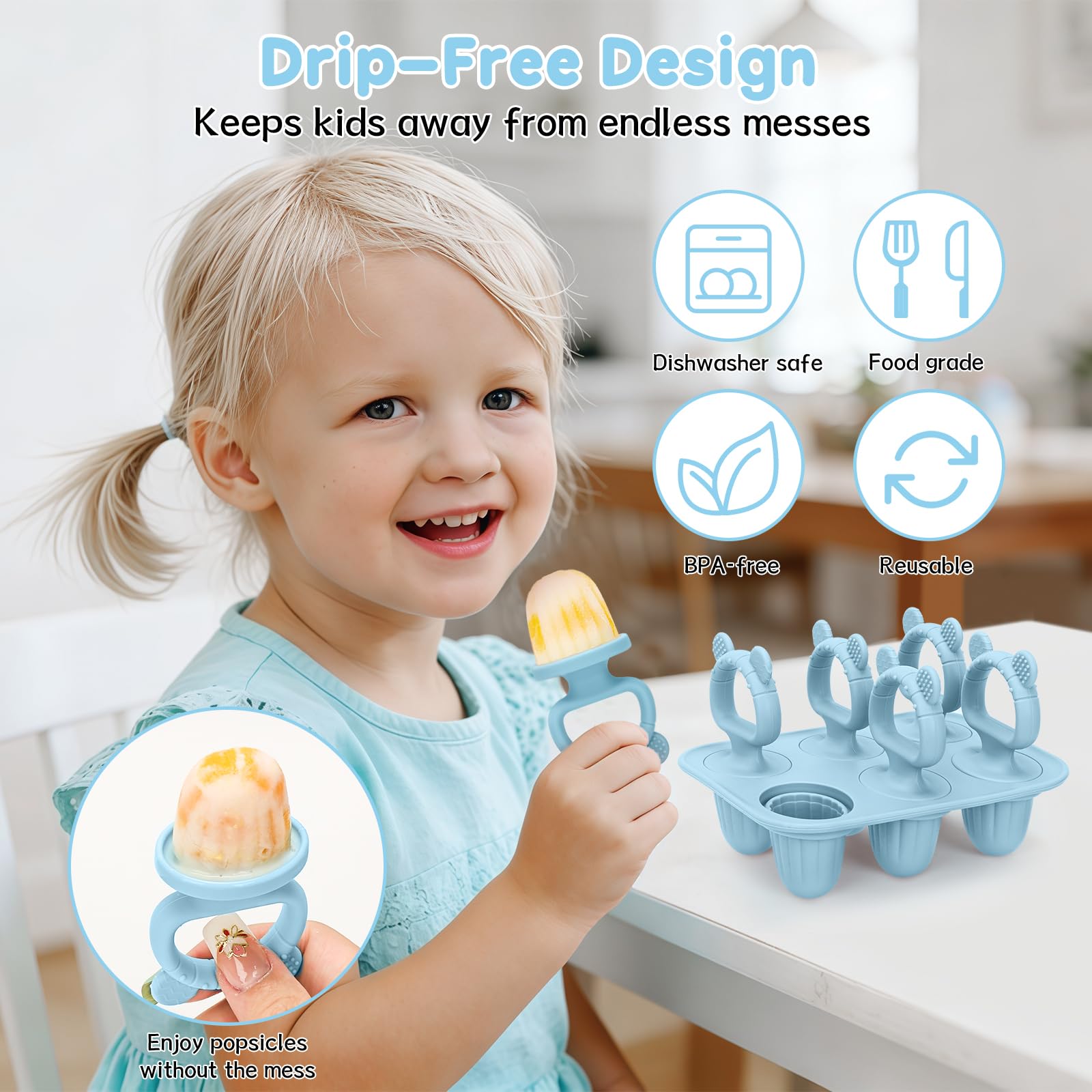 No drip spill resistant silicone popsicle mold for babies