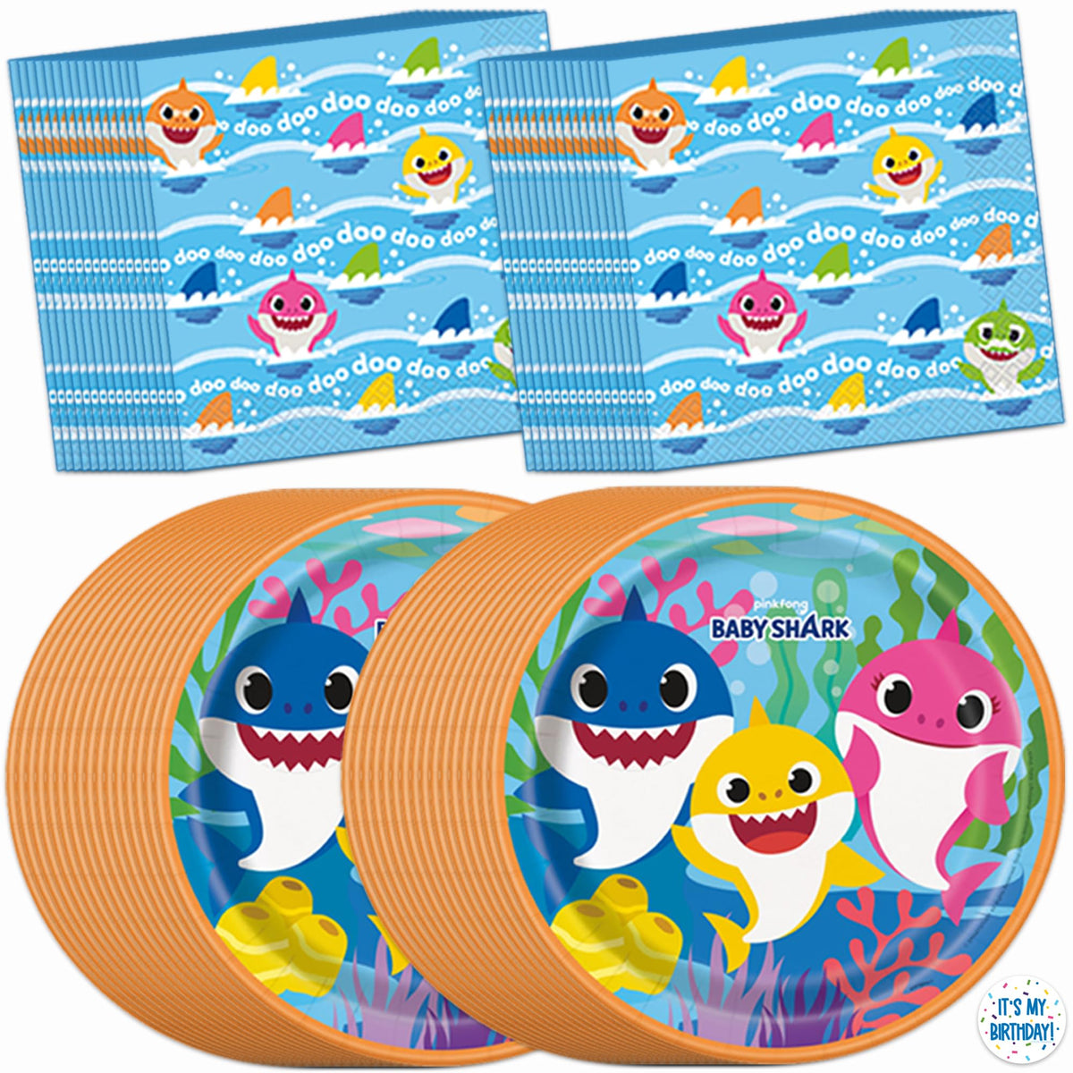 Baby Shark birthday decorations kit with plates napkins and sticker