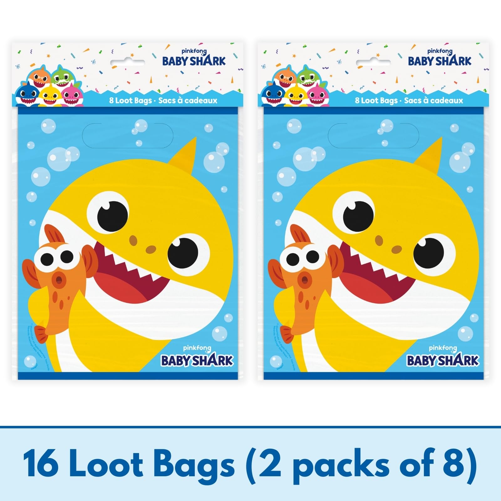 Baby Shark party favor bags 7.25 x 8.25 inches