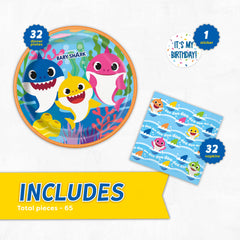 32 large 9 inch Baby Shark plates and 32 2-ply napkins