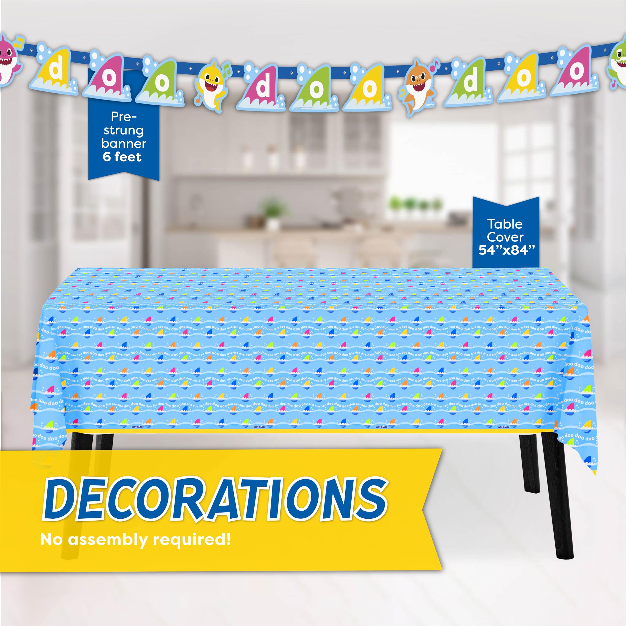 54x84 Baby Shark tablecloth included in kit
