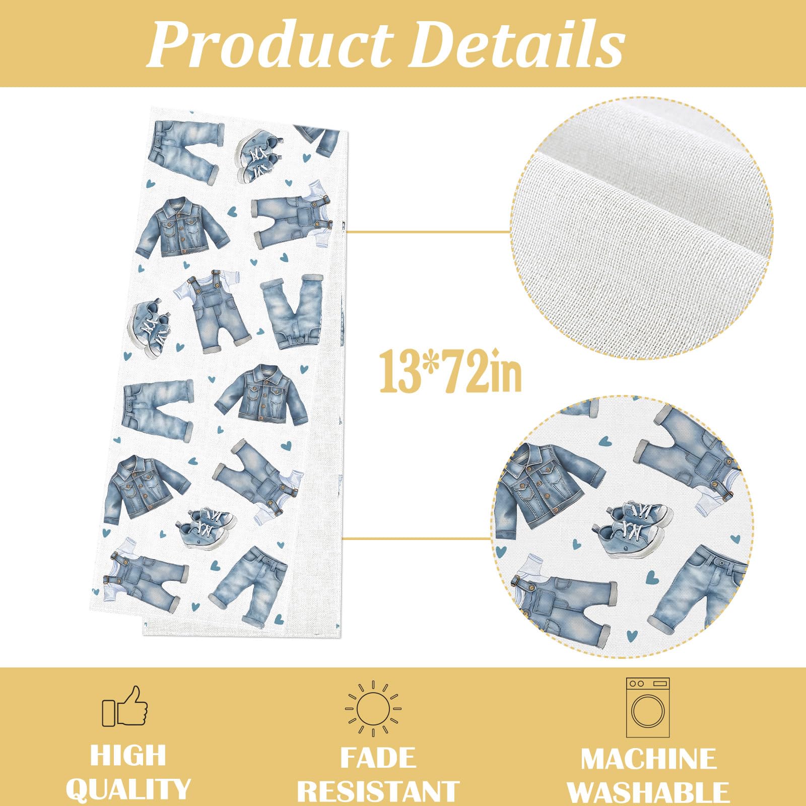 Bright vivid denim table runner with unique pattern