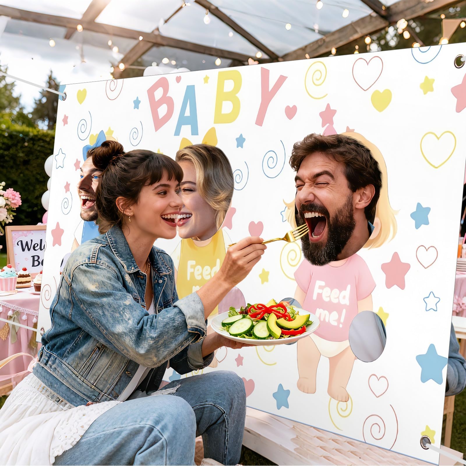 polyester baby shower backdrop for games 80x160 cm