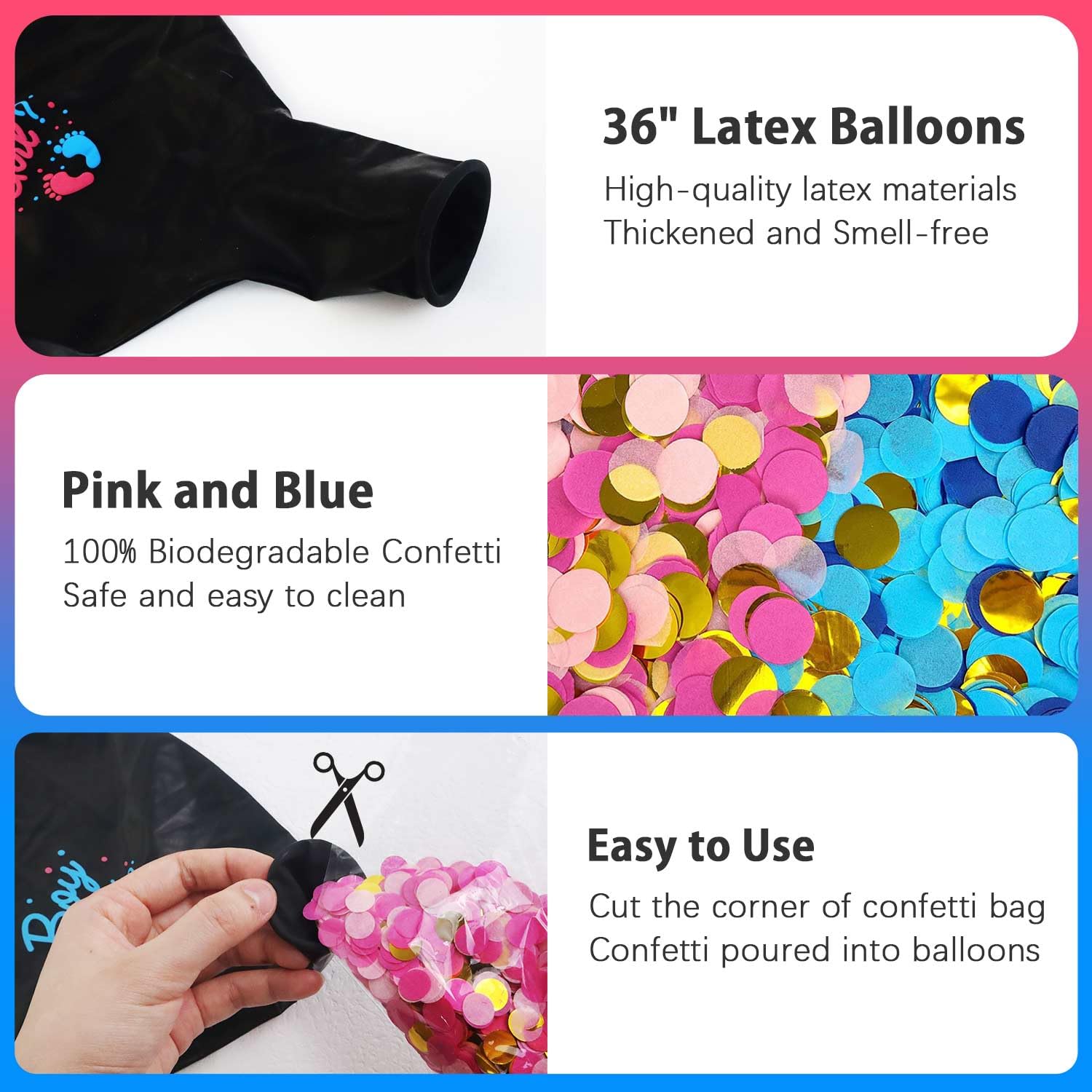 Baby shower gender reveal decor kit including balloons confetti ribbon and needle