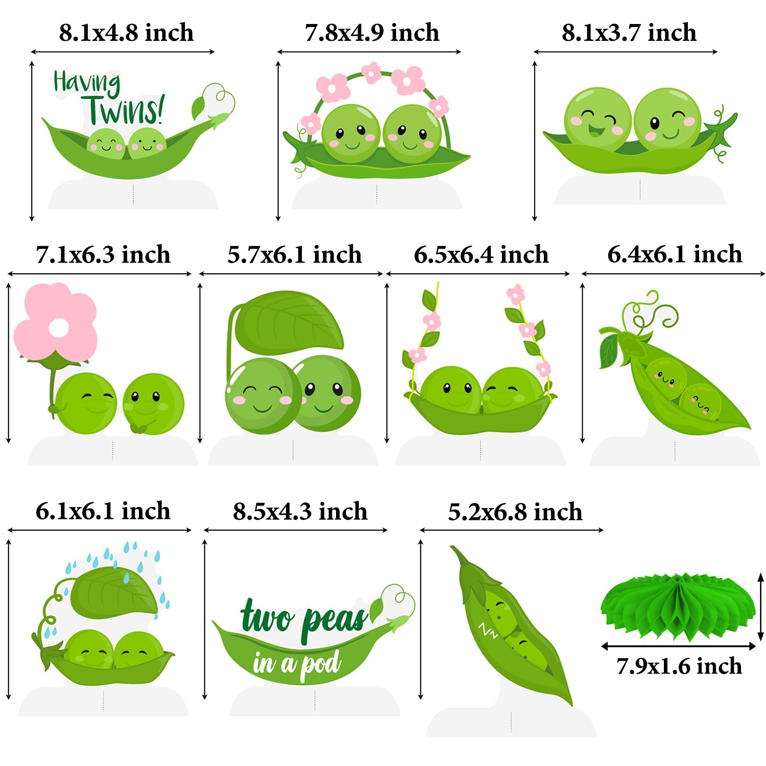 Sweet pea themed twins decorations with smiling pods
