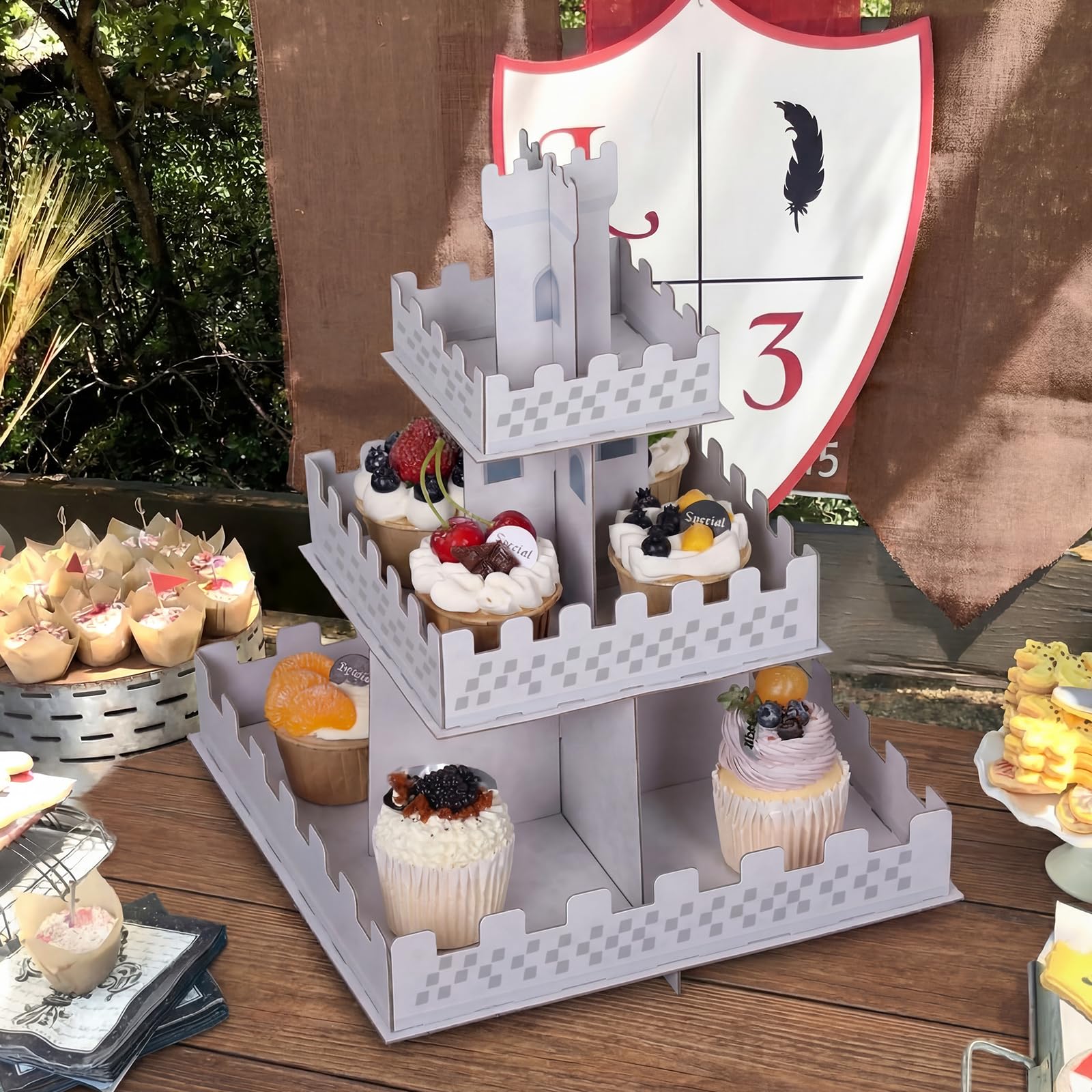 Baby shower medieval castle stand ready for display