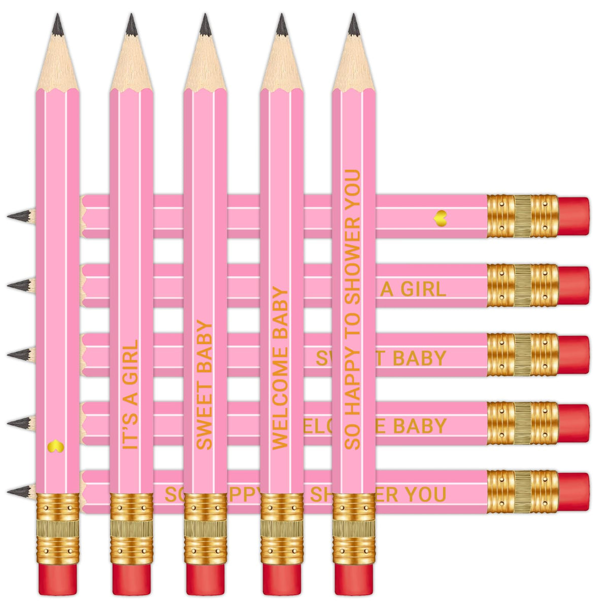 Baby Shower Pencils for Party Games 50 Pack 4 inch for Girl