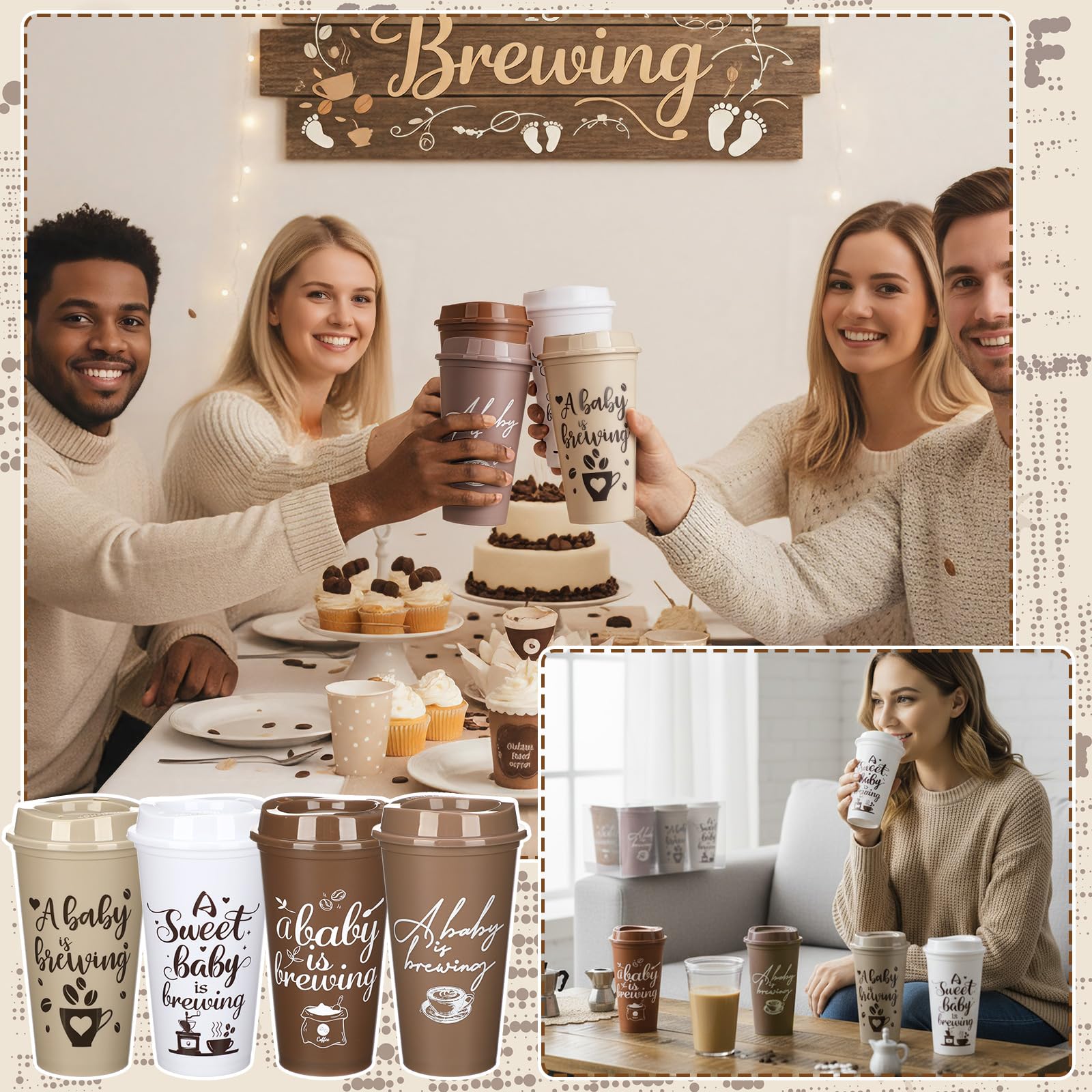 24 x baby is brewing tumblers with lids for gender reveal