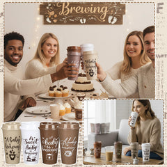 24 x baby is brewing tumblers with lids for gender reveal