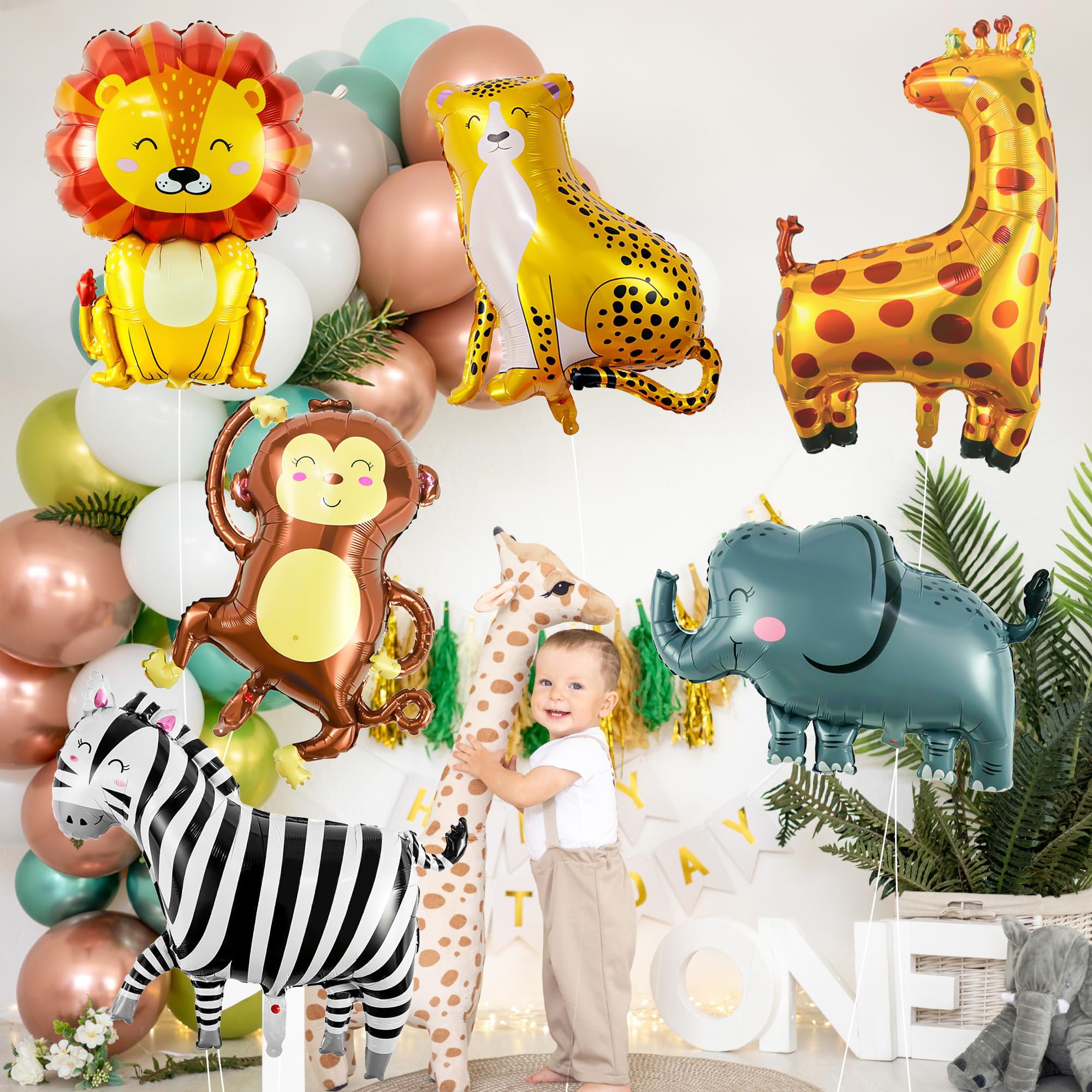 Jungle zoo themed party decor featuring safari animals 6 pcs