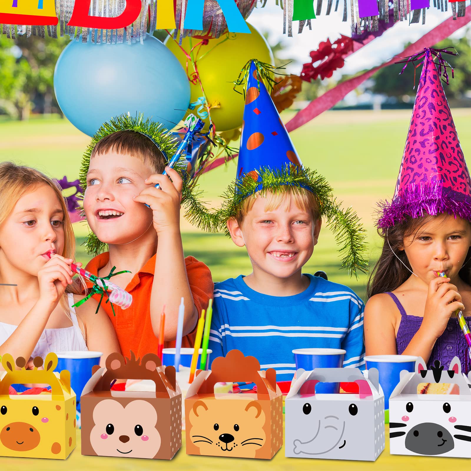 Jungle safari animal gift box used as party decoration