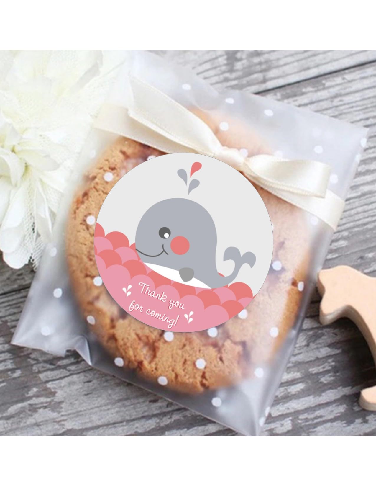 Baby shower pink whale stickers for favors image