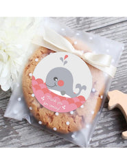 Baby shower pink whale stickers for favors image