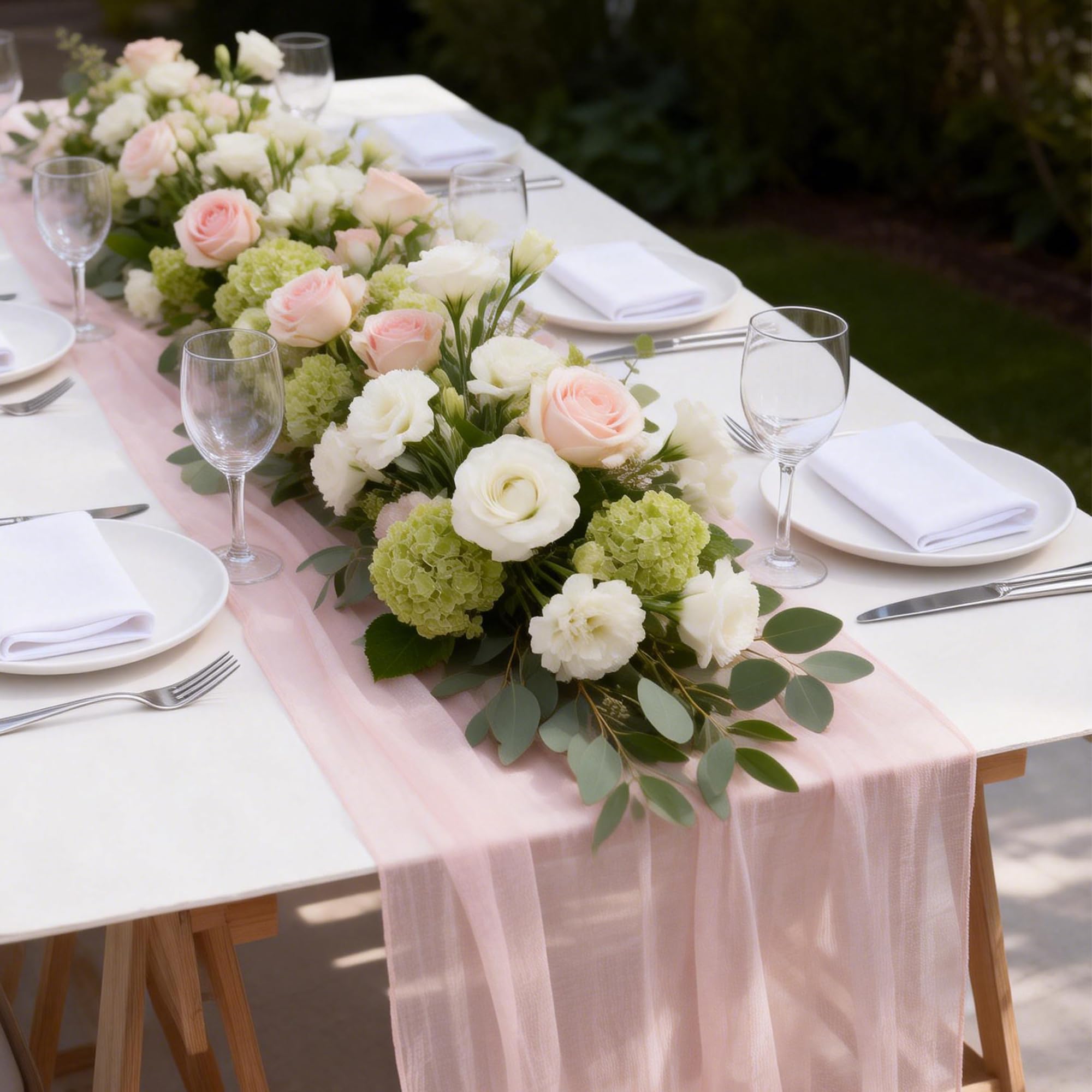 Soft polyester blush table runner for weddings and parties