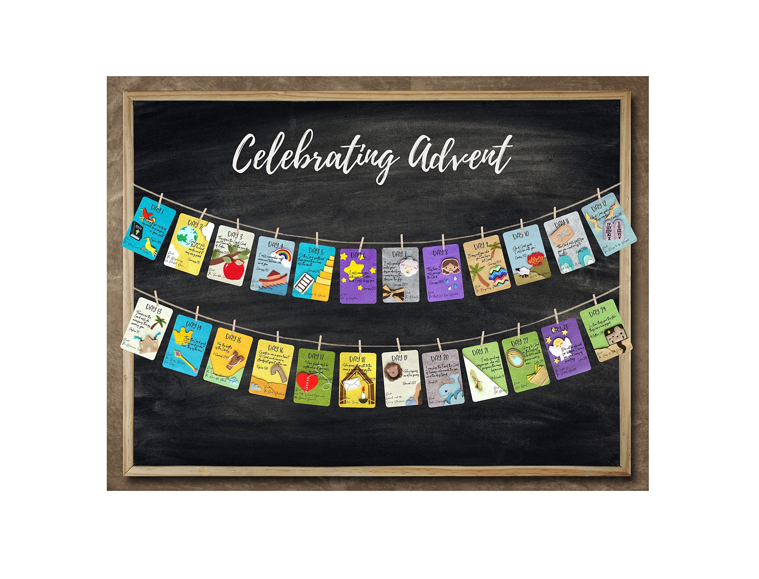 Advent Card Bundle includes 24 cards 6 ft twine 24 clothespins and book