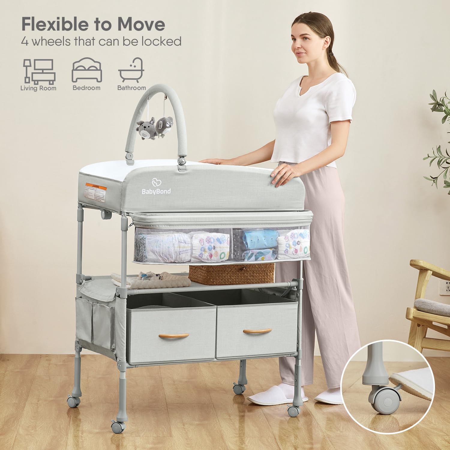Height adjustable changing table from 33 to 35 inches