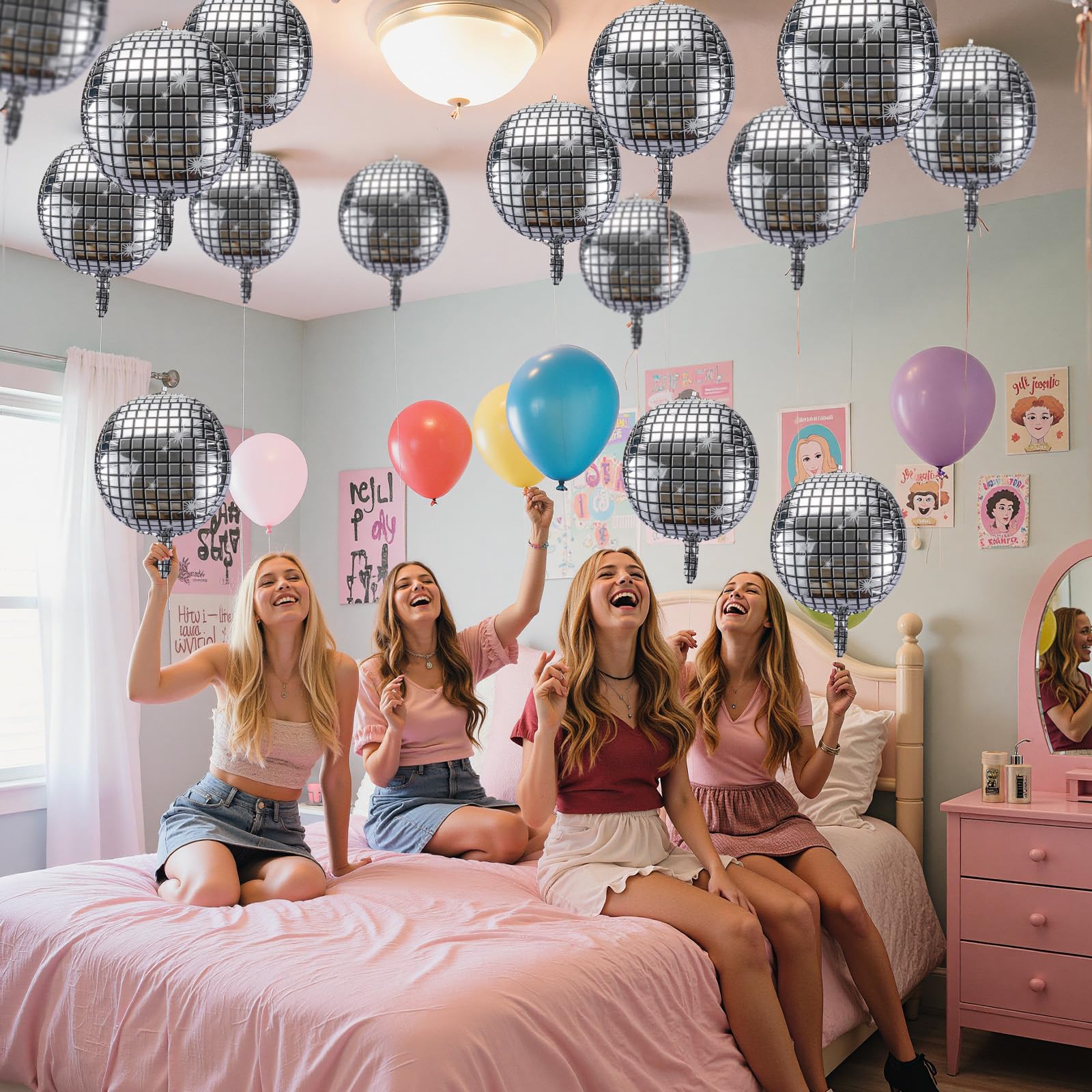 bachelorette party decorations with silver disco ball balloons