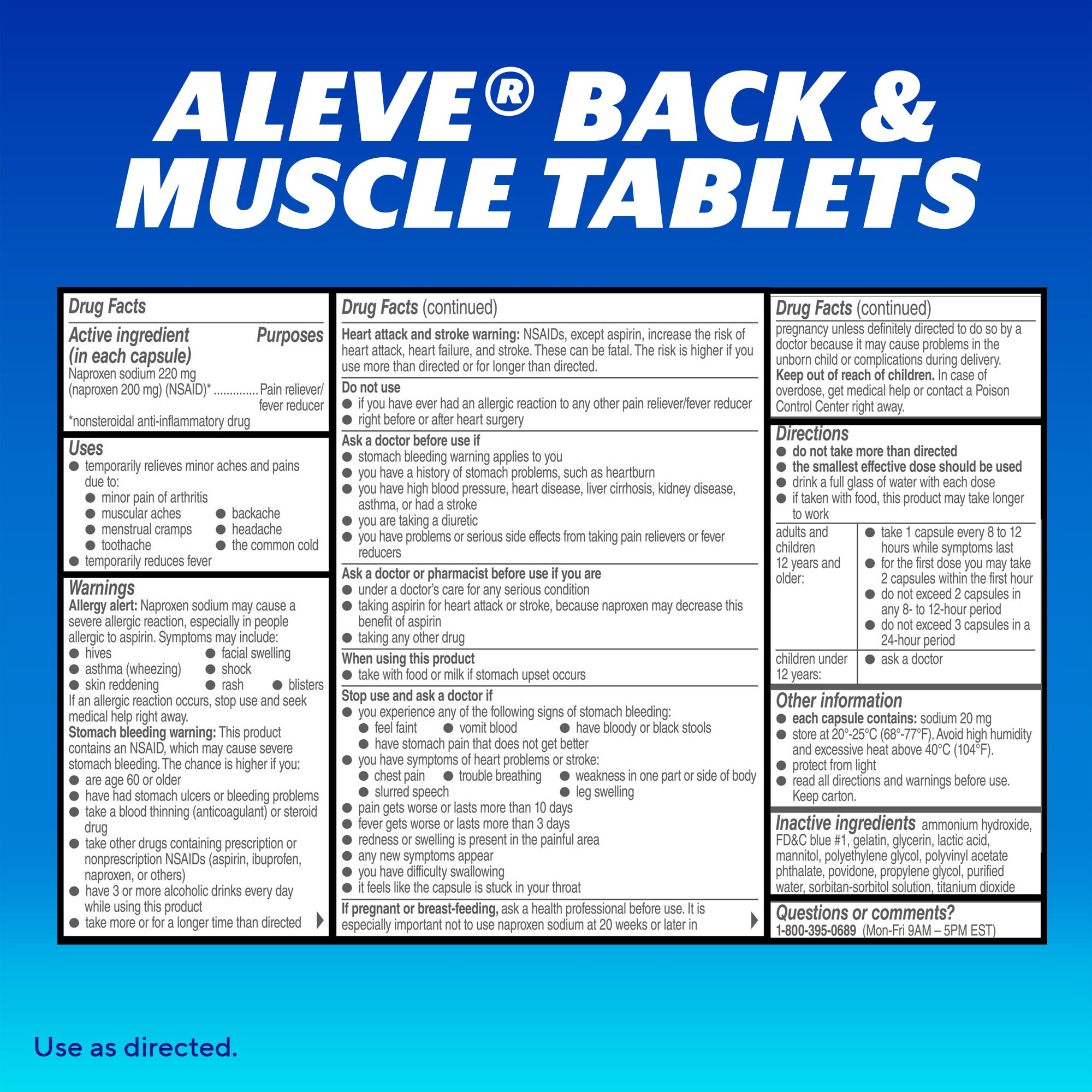 Aleve body pain relief tablets with naproxen sodium 220 mg